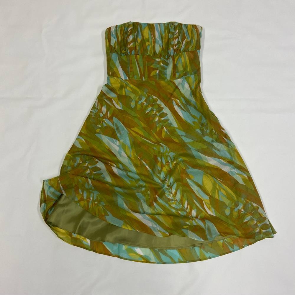 EUC Max and Cleo Dress strapless cotton mini dress gold/green tropical Size 2P